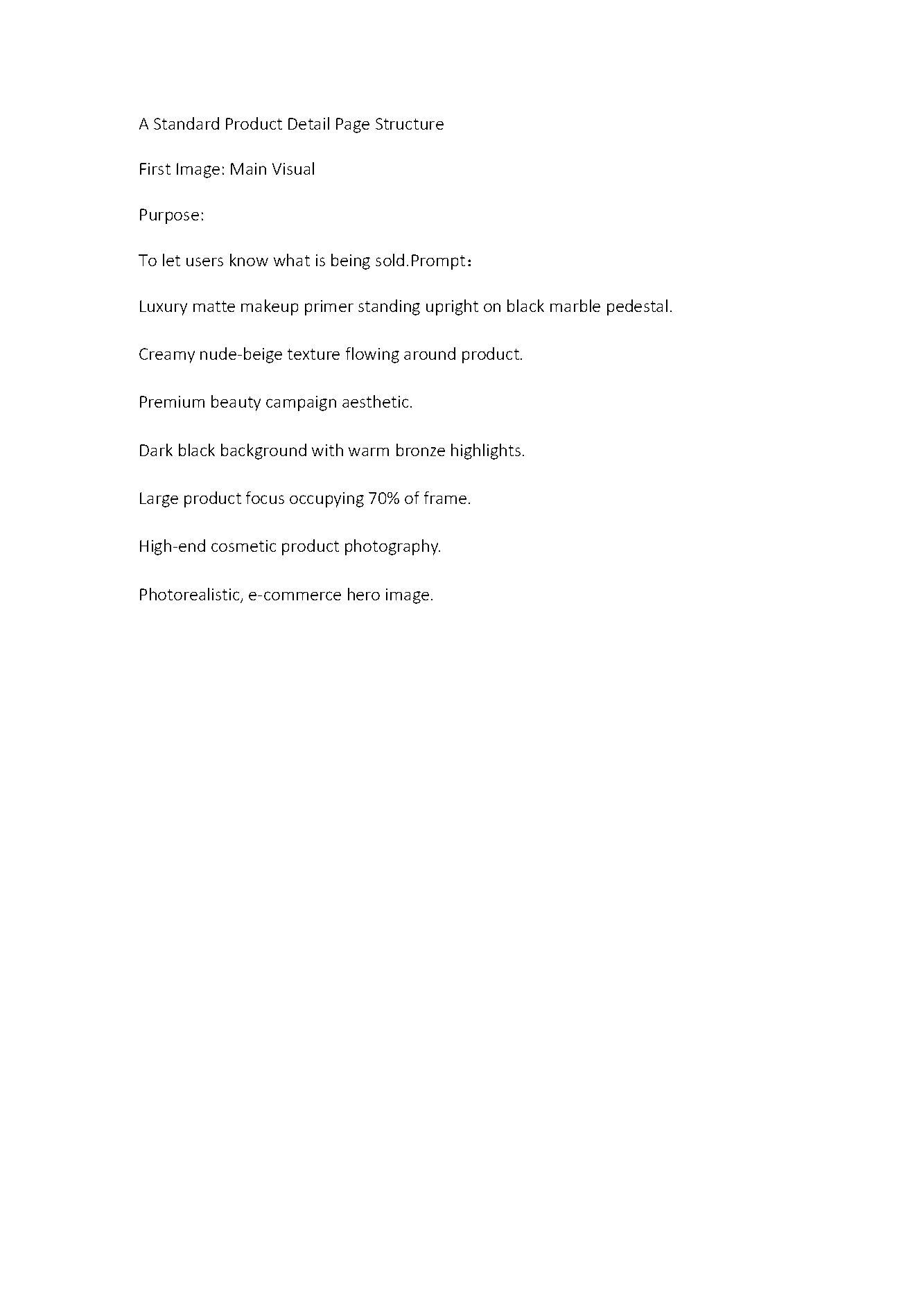 Preview page showing the standard product detail page structure